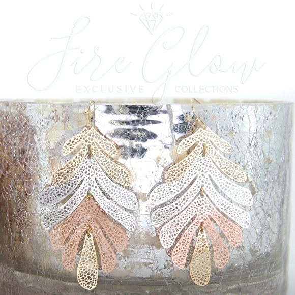 Multi tone Gold, Silver, Rose Gold Leaf Earrings - Picture 4 of 7